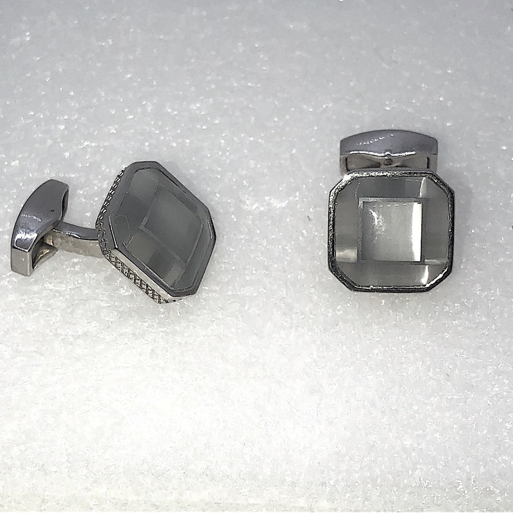 Tateossian MOP Mother Of Pearl Inlay Square Octagon Geometric Cufflinks .6”